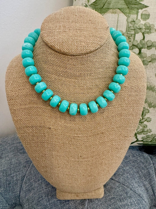 Teal Beaded Necklace - Small Beads