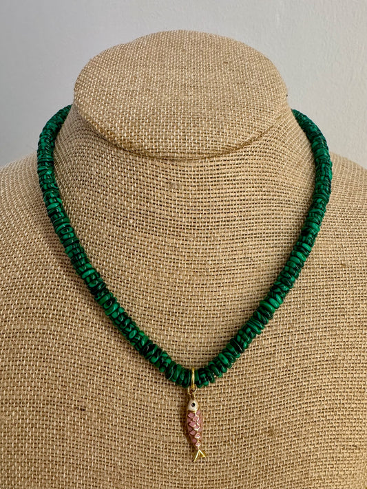 Dark Green Beaded Fish Necklace