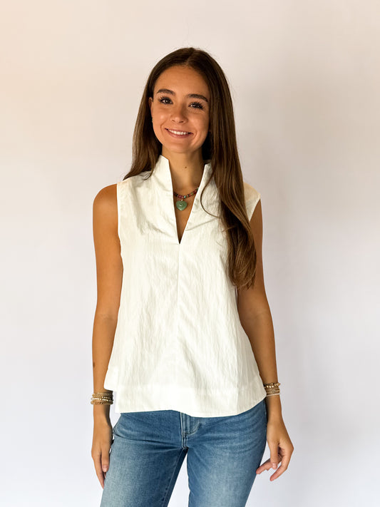 THE GRACIE COLLAR TOP - WHITE